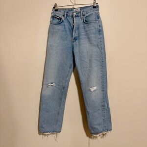AGOLDE 90s pinch waist straight denim distressed jean in Flashback size 25